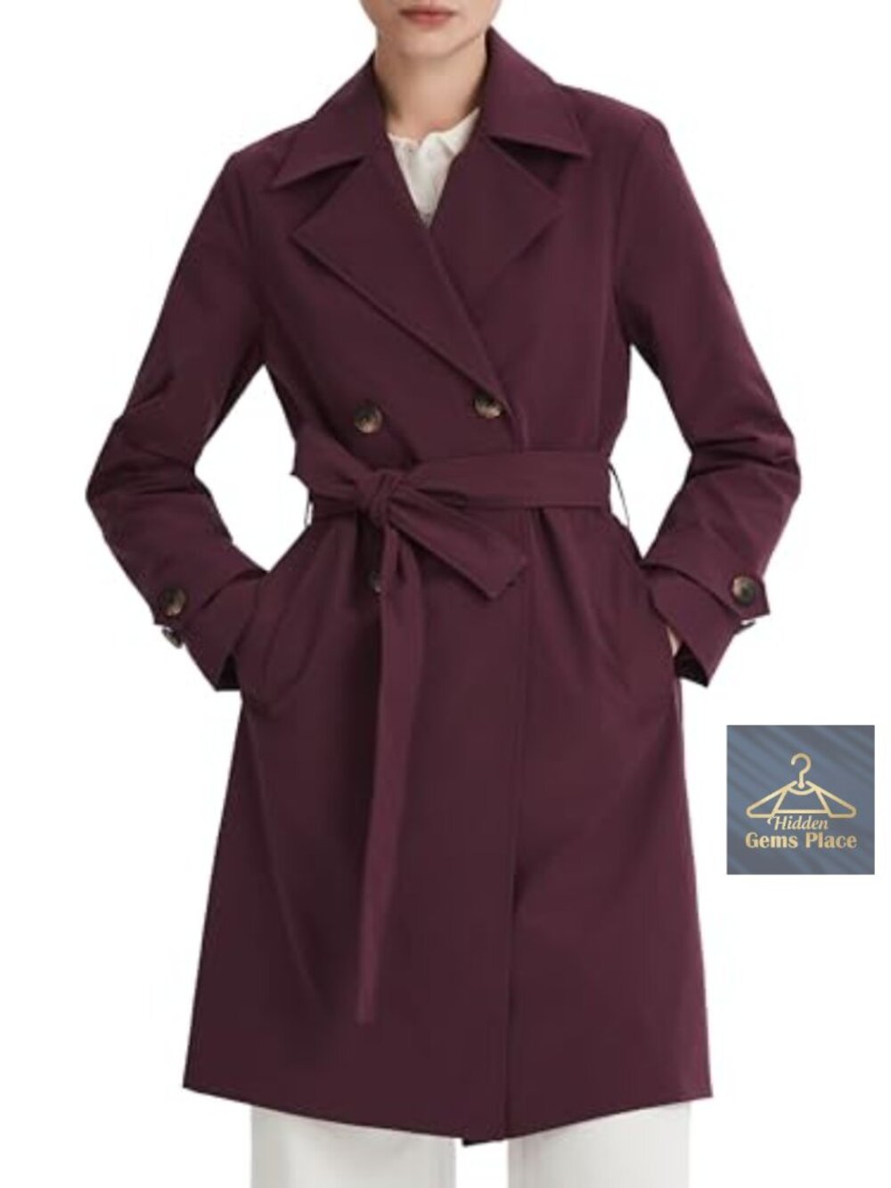 Women's Double Breasted Trench Coat Water-Repellent Lapel Collar Long